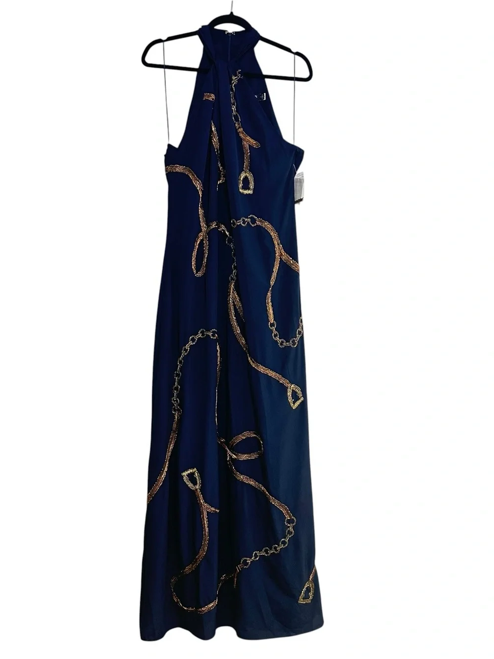 Lauren Ralph Lauren Embellished Sequin Halter Dress, Size 14 Navy Blue - Picture 5 of 12